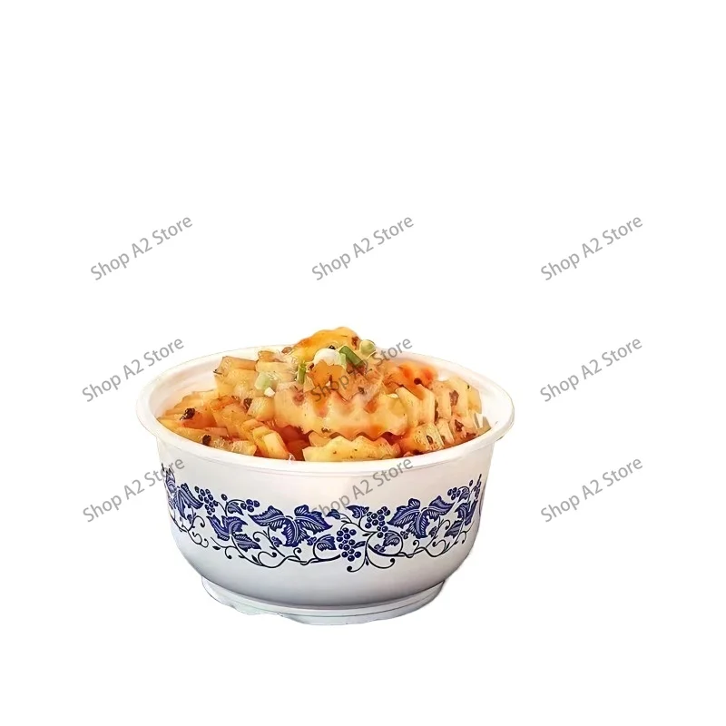 40pcs Porcelain Pattern Disposable Plastic Bowl Round Resistant To Deformation Dessert Bowl Thickened Smooth Surface