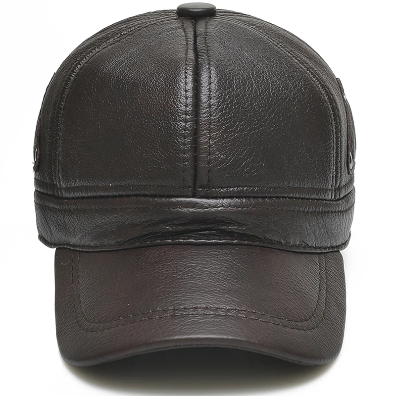 2024 New Style Men Brown Cow Leather Baseball Outdoor Real Leather Retro Hat Adjustable Real Cowhide Leather Baseball Cap