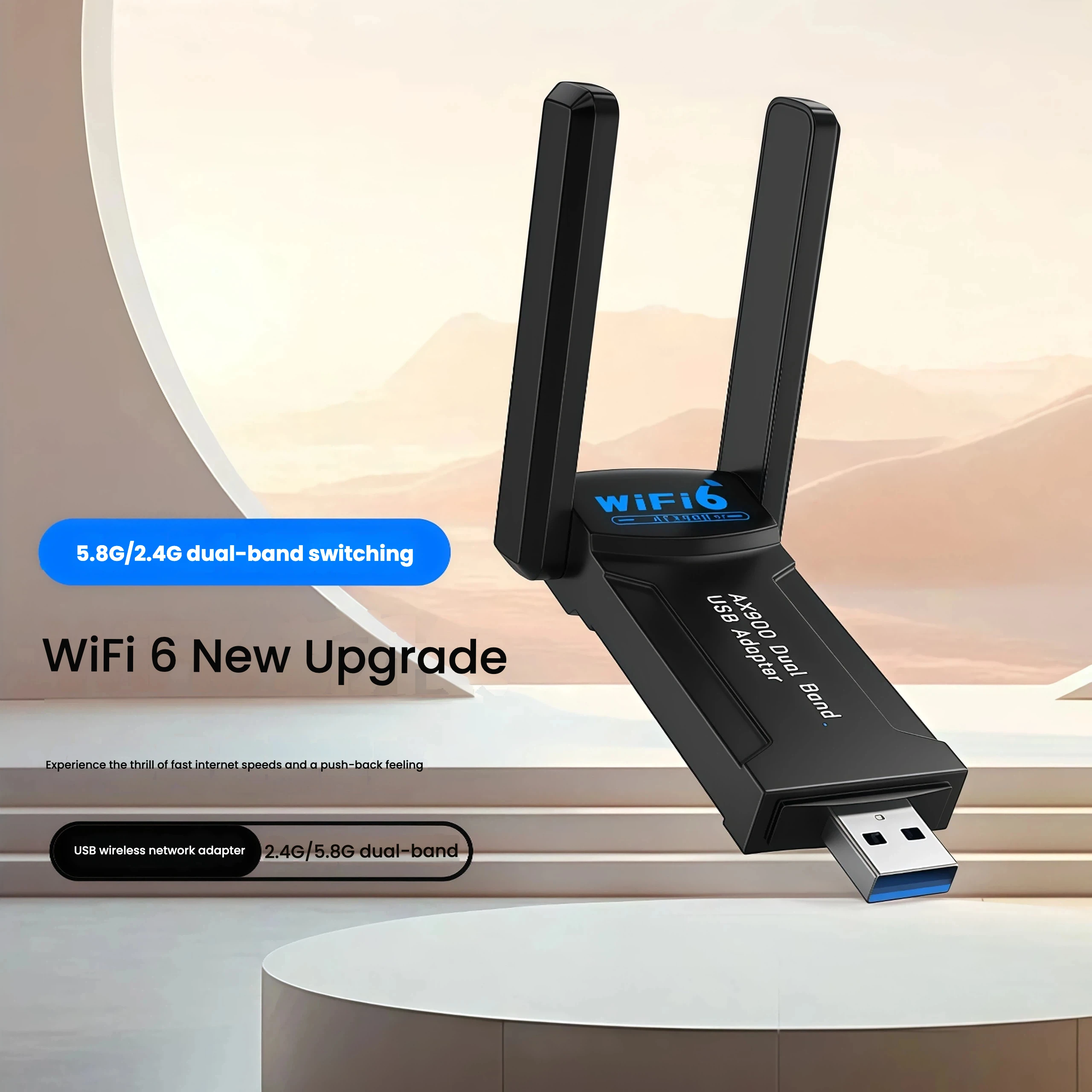 

WiFi 6 BT5.4 USB Network Adapter for PC Laptops, Enhanced 5dBi Remote AX900 Mbps WiFi Adapter, Dual-Band 2.4G/5GHz
