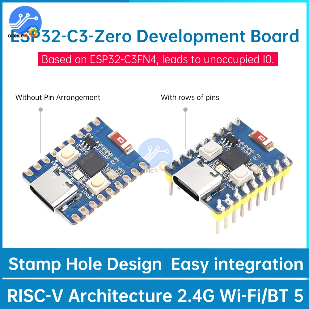 C 타입 ESP32-C3-Zero 미니 와이파이 블루투스 5 개발 보드, 단일 코어 프로세서, 핀 포함 ESP32-C3FN4 기반, ESP32 C3