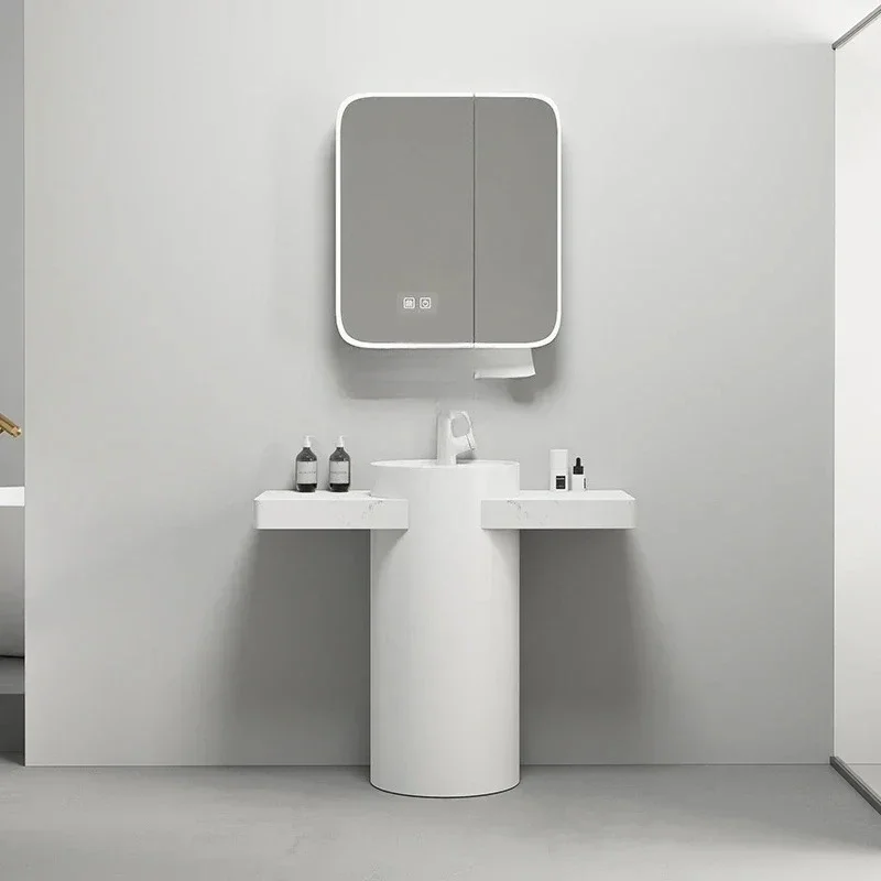 

Round ceramic column basin, rock slab storage, countertop integrated bathroom, washbasin, outdoor washbasin widened and deepened