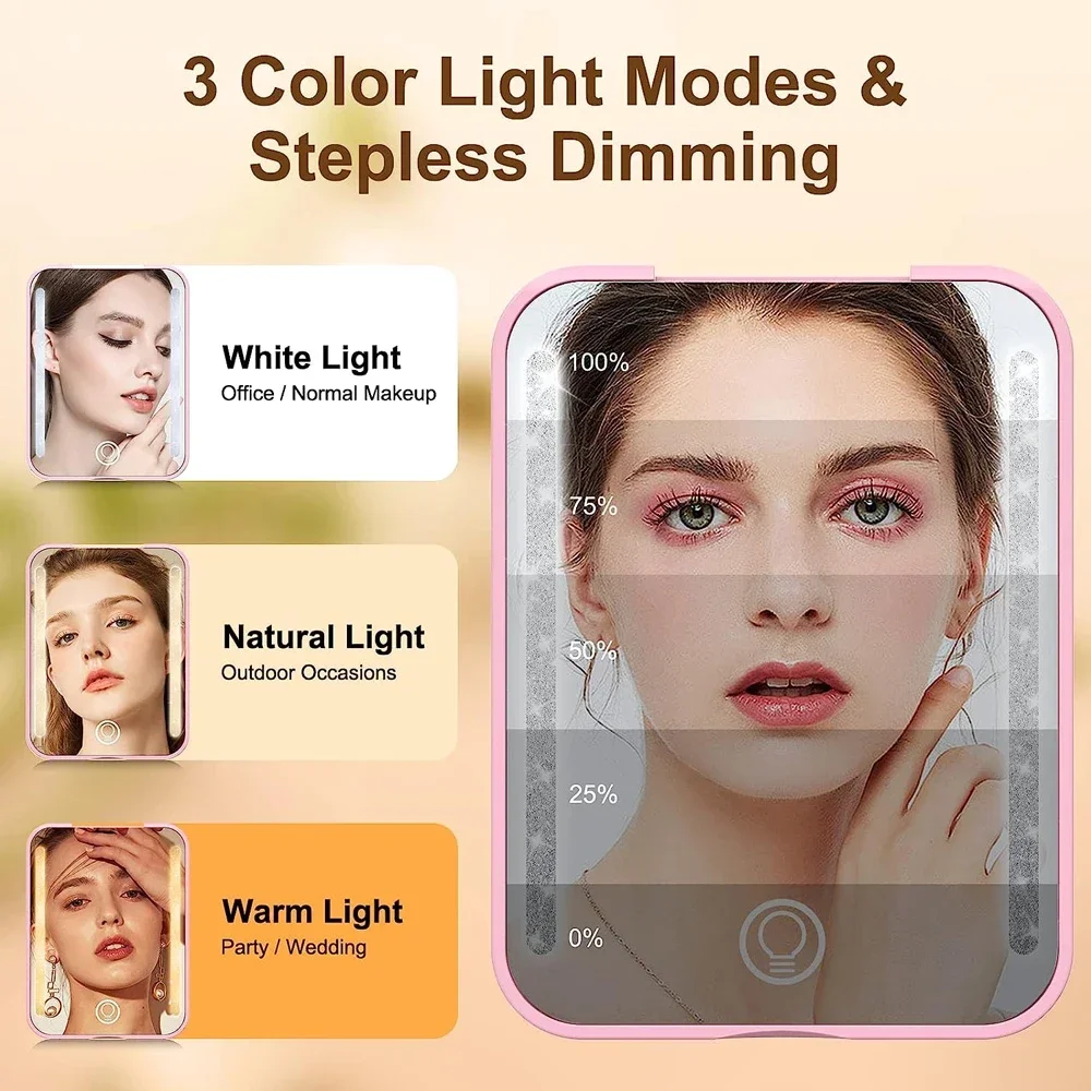 مرآة سفر قابلة لإعادة الشحن، مرآة مدمجة تكبير 1 ×/2 ×، 3 ألوان، مرآة مكياج محمولة للجيب #3