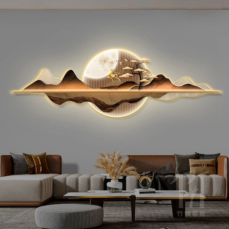 A lâmpada de parede LED da sala de estar, parede de fundo do sofá, luxo leve e pintura de luz de sentido sofisticado, quarto moderno e simples m