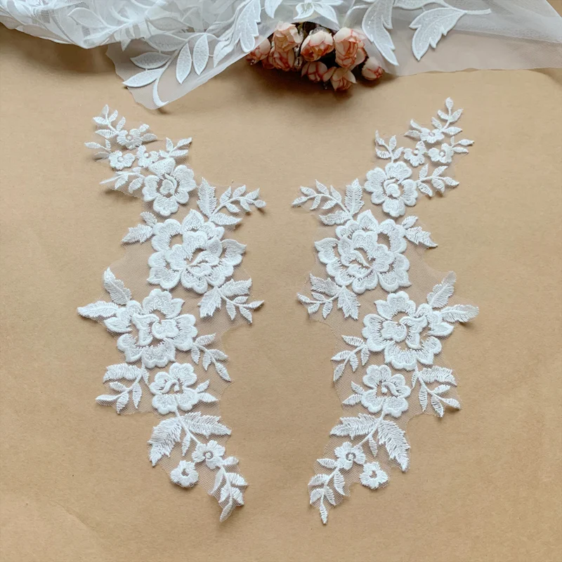 زوجان، قماش دانتيل أسود غير لامع عالي الجودة مع رقع تطريز مرآة، فستان زفاف مصنوع يدويًا، زخرفة خلفية