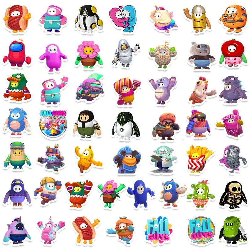 50pcs Fall Guys Game Stickers Luggage Stationery Water Cup Car Cell Phone Scooter Laptop Refrigerator Decoration Sticker