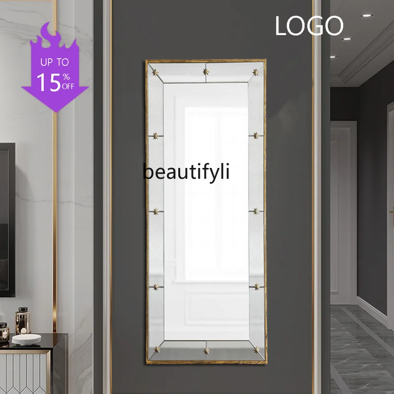 New Chinese Style Full-Length Mirror Living Room Entrance Wall-Mounted Decorative Mirror French Large Size Floor Mirror