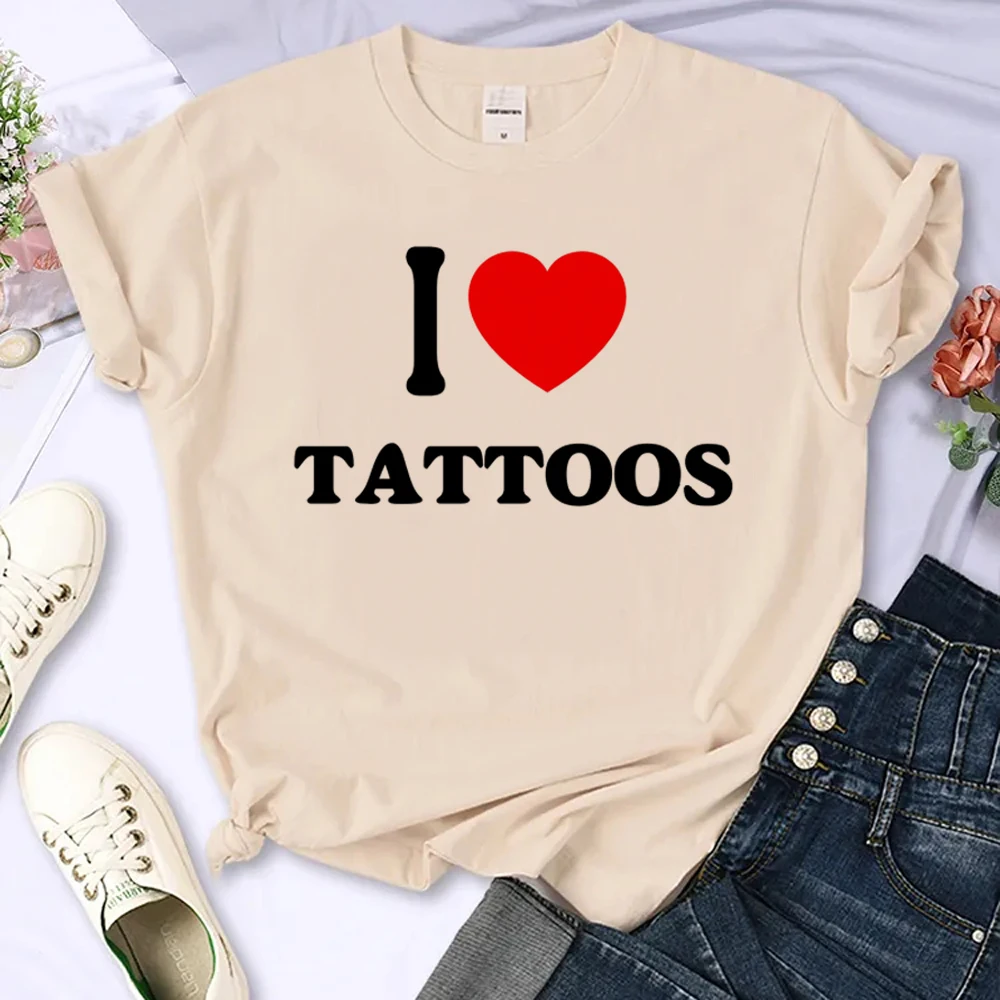 I Love Tattoos Letter Print T Shirt Women Funny T-shirt 2000s Y2k Aesthetic Clothes Harajuku Punk Tshirt Female