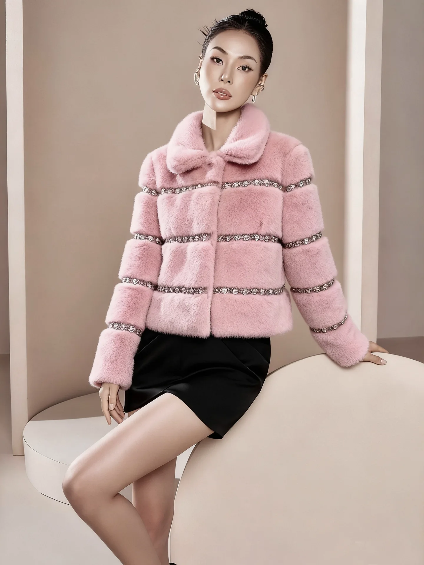 Jesień Zima Nowa Gruba, Ozdobiona Koralikami, Ekologiczna, Futrzana Kurtka Damska Luksusowa Lekka Futrzana Odzież Wierzchnia Bez Marki