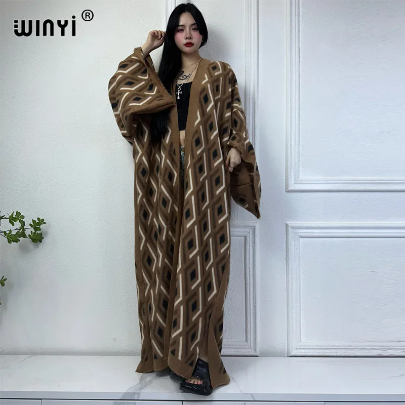 NEW WINYI winter cardigan Africa kimono women Geometric print maxi OverCoat Thick Warm long down coat Middle East fashion abaya