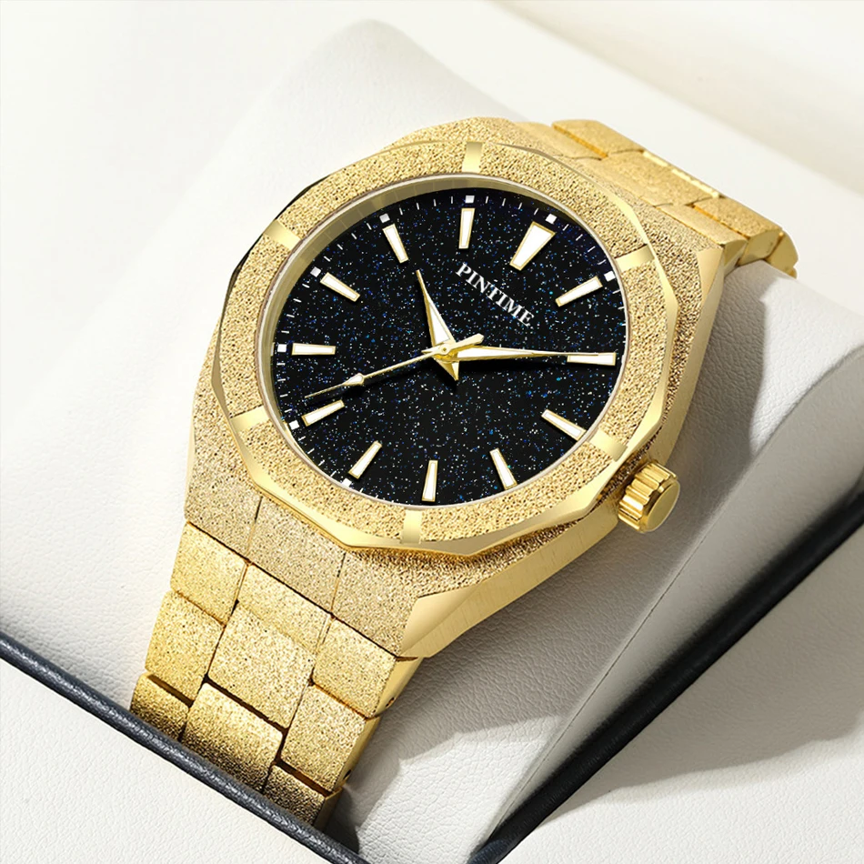 

PINTIME Starry Frosted Men Quartz Watch Fashion And Luxury Gentleman Watches Golden Watch Waterproof Men And Women Quartz Watchs