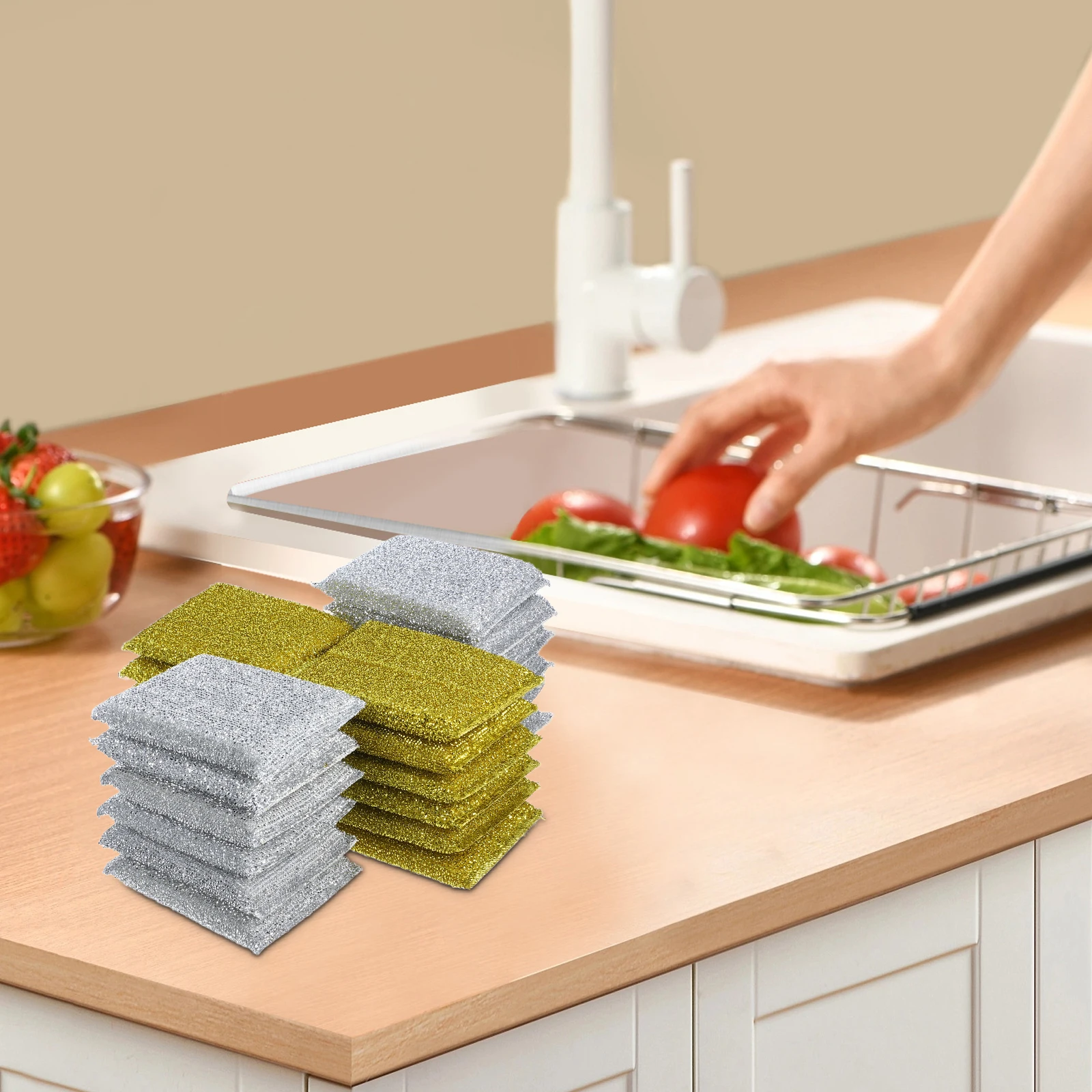 

24pcs Silver Gold Kitchen Cleaning Sponge Dishwashing Pad Durable Absorption Toughness Wear Resistant Scrubbing Scouring Pad