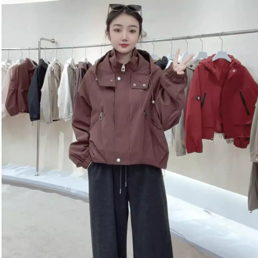 Jaqueta solta com capuz casual casaco ao ar livre manga longa à prova de vento ao ar livre carga de ferramentas, topo curto, nova moda, outono, 2026