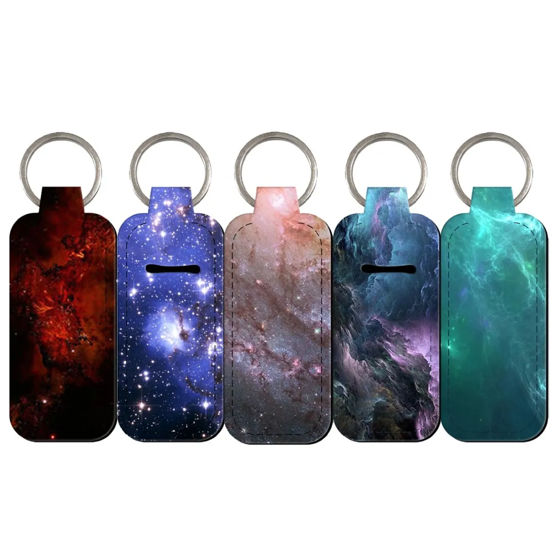 Romantic Starry Night Clip on Lipstick Holder Keychain Case Small Portable Keyring Strap Fashion KeyChain Bag Travel Accessories