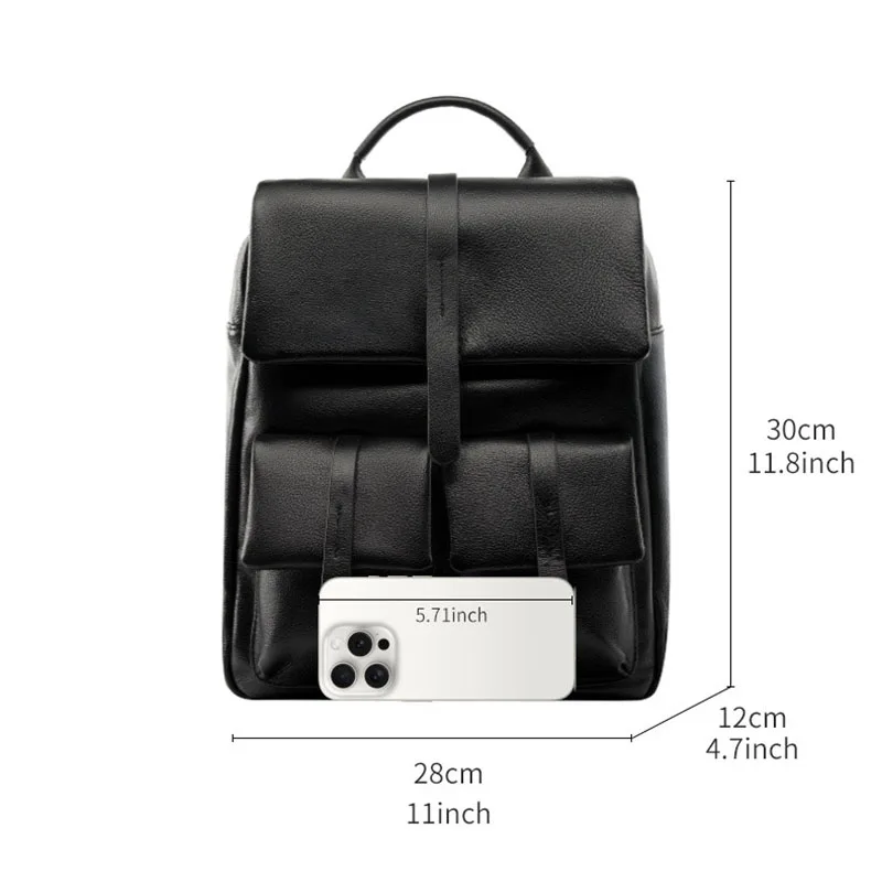High Quality Fashion Genuine Leather Backpack Men Bagpack Student School Bag Backpack Daily Male Rucksack Large Knapsack Black