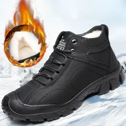 Botas de nieve de algodón para hombre, botines antideslizantes, zapatos de trabajo de calidad con cordones, impermeables, de cuero, Invierno