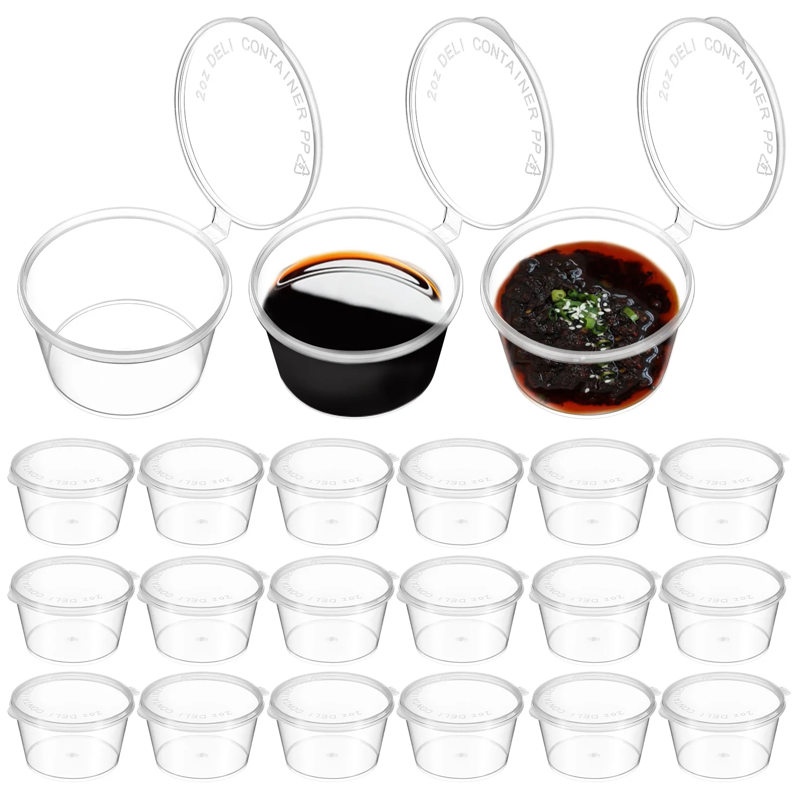 

100 pcs 2 Oz Plastic Condiment Cups Sauce Containers with Lids for Portion Control Dressing Storage Kitchen Bar Supplies