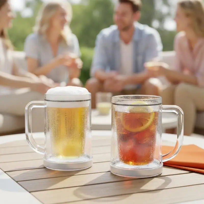 Double Wall Freezer Cooling Beer Mug With Comfort Handle Heat Resistant Transparent Drinkware For Home Bar Summer Beverage Use