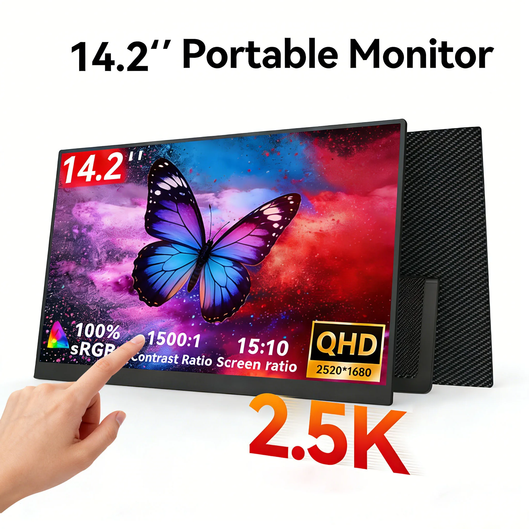14.2 Inch 2.5K Portable Touch Monitor, 100% SRGB QHD IPS, USB-C Mini HDMI External Second Screen for Laptop PC Switch PS4 PS5