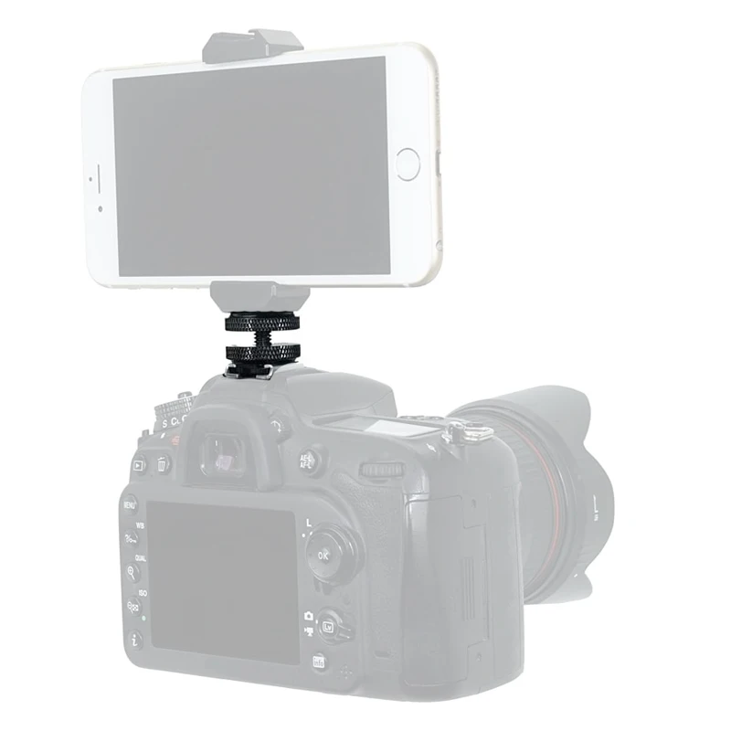 1/4 Hot Shoe Mount Phone Holder Dual Nut Cold Shoe Adapter Bracket For Double-Layer Camera Hot Shoe Adapter Accessories