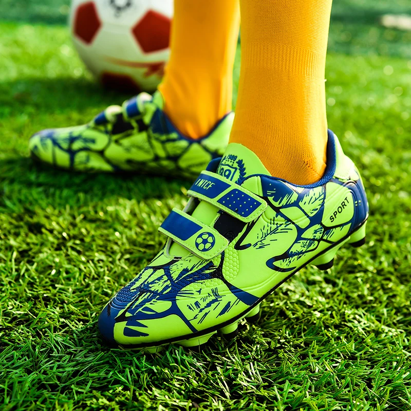 Football Boots Original for Girls Soccer Shoes Kids Children Footwear Youth Cleats Futsal Campus Training AG Long Spikes Velcro