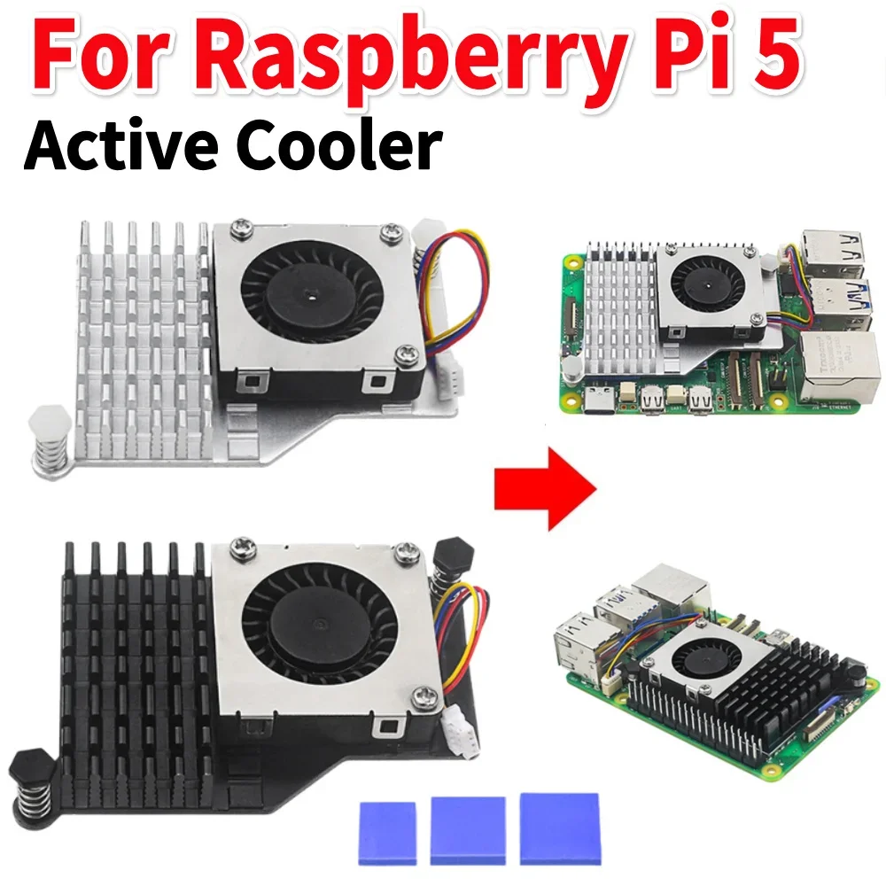 

For Raspberry Pi 5 Active Cooler Aluminum Heatsink Adjustable Fan Black Silver Cooling Fan Cooling Radiator for RPi 5 Holder