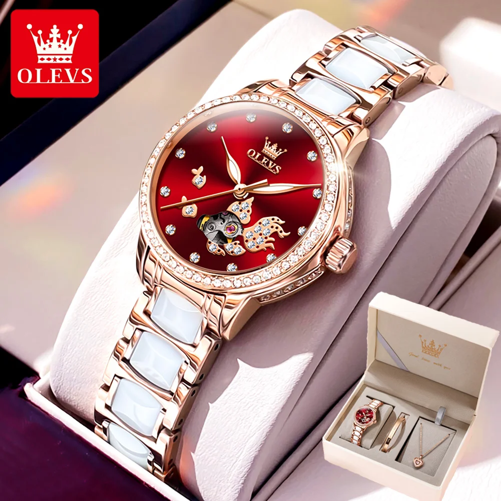 

OLEVS 7001 Women's Watch Luxury Diamond Frame Automatic Mechanical Watch Waterproof Ceramic Strap Women's Watch Montre Femme