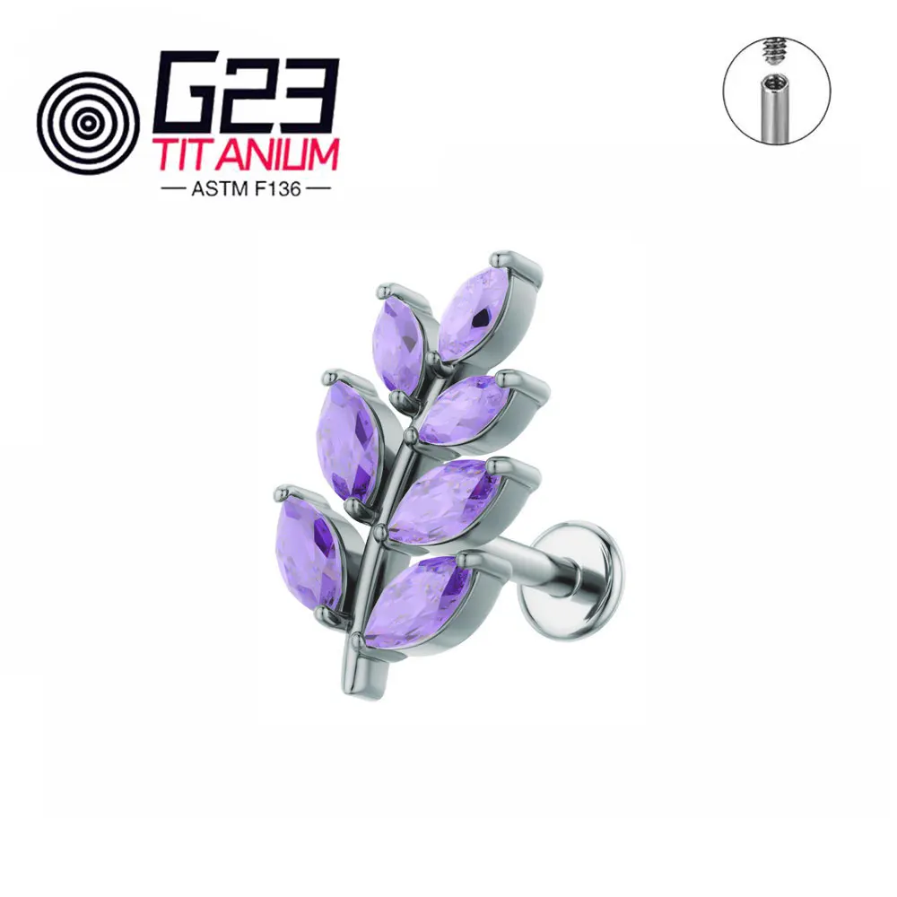 ASTM F136 Titanium Leaf Shape CZ Earring