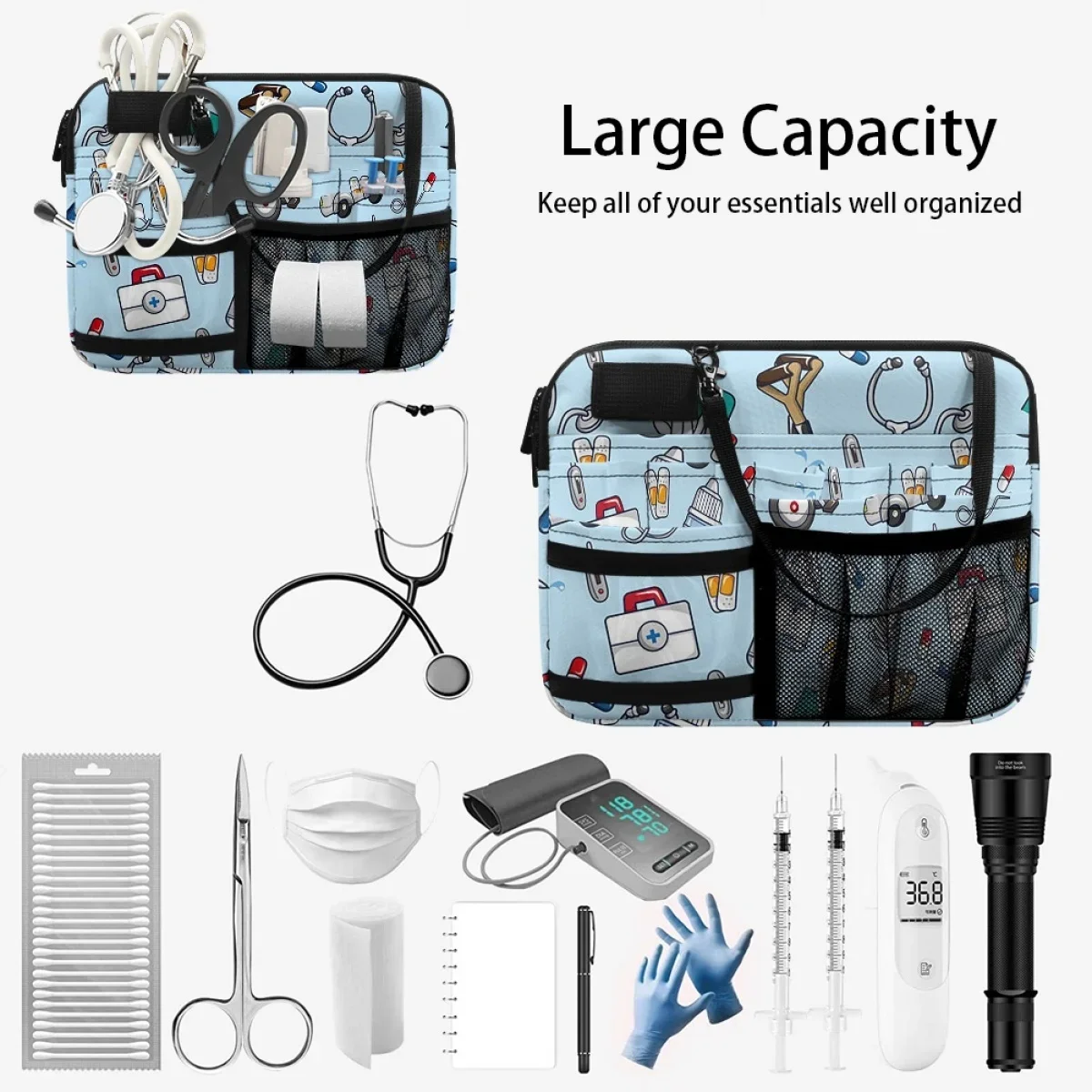 Blue Organizer marsupio Cartoon Medical Tools Pattern borse a tracolla regolabili cintura con cerniera Storage rionoreras Para Hombre