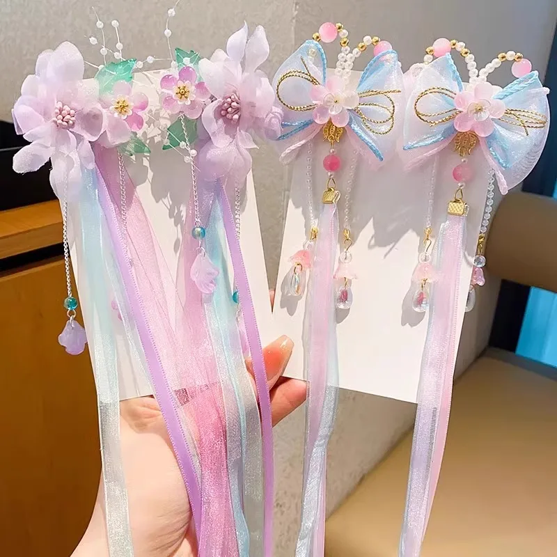 Antique Super Fairy Long Streamer Hair Clip for Children Princess Butterfly Edge Clip Chinese Style Hair Accessories for Girls