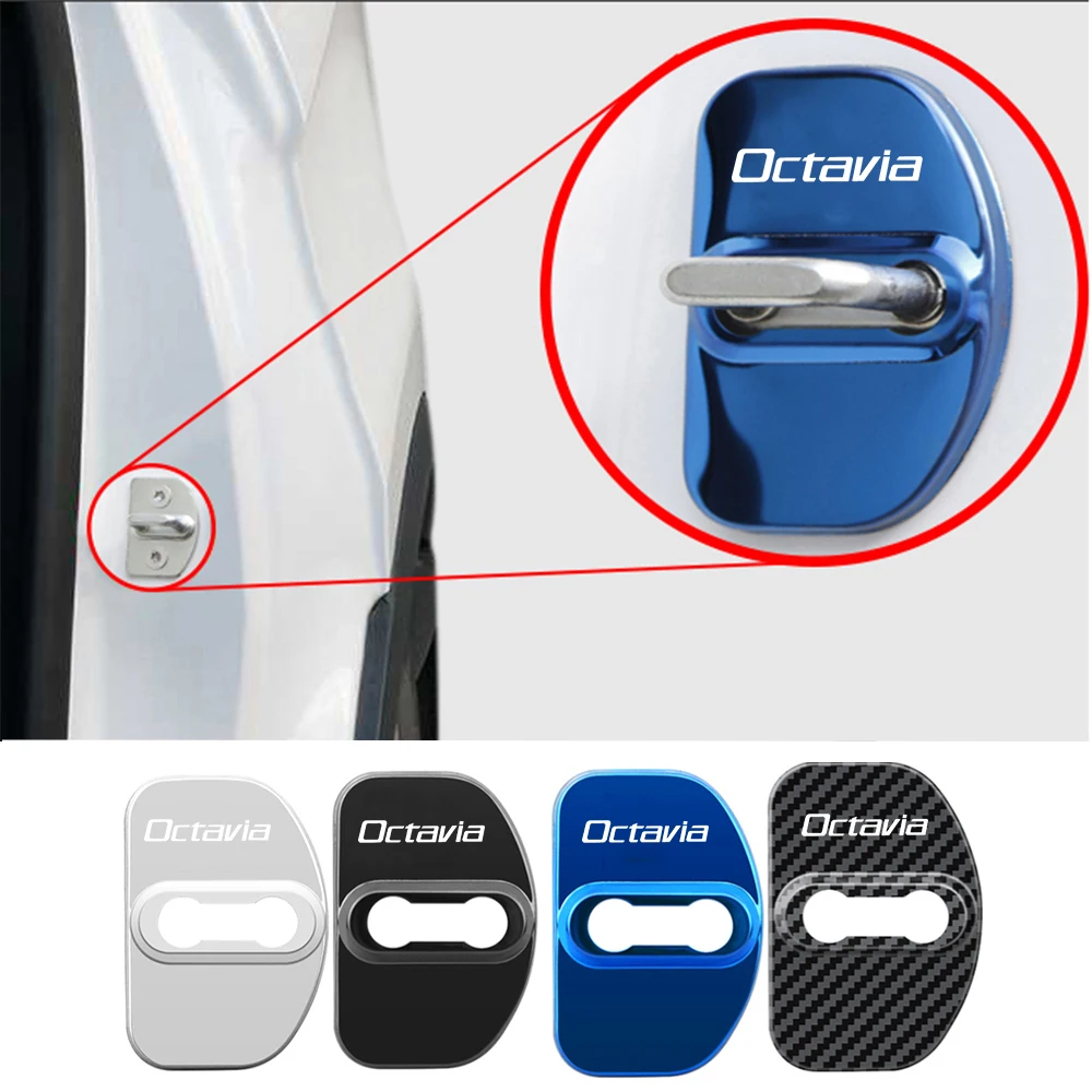 4pcs Car Door Lock cover Protective Buckle case for Skoda octavia Car Styling AccessoriesCar Styling Goods Auto Accessories