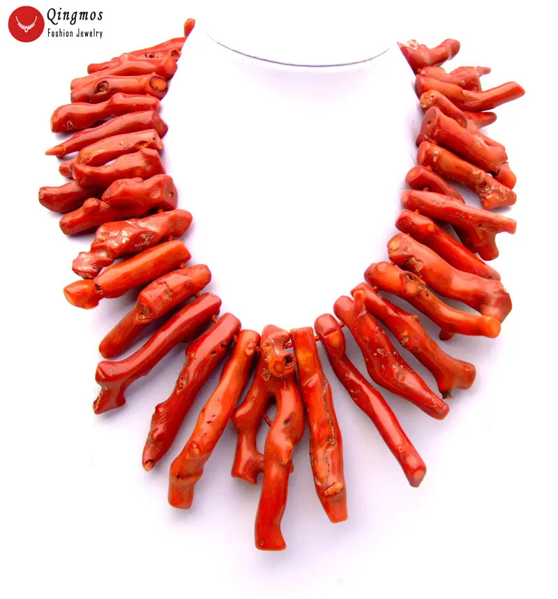 Qingmos Fashion Natural Red Coral Necklace for Women with 50-70mm Branch Shape Genuine Coral Necklace Jewelry 18\