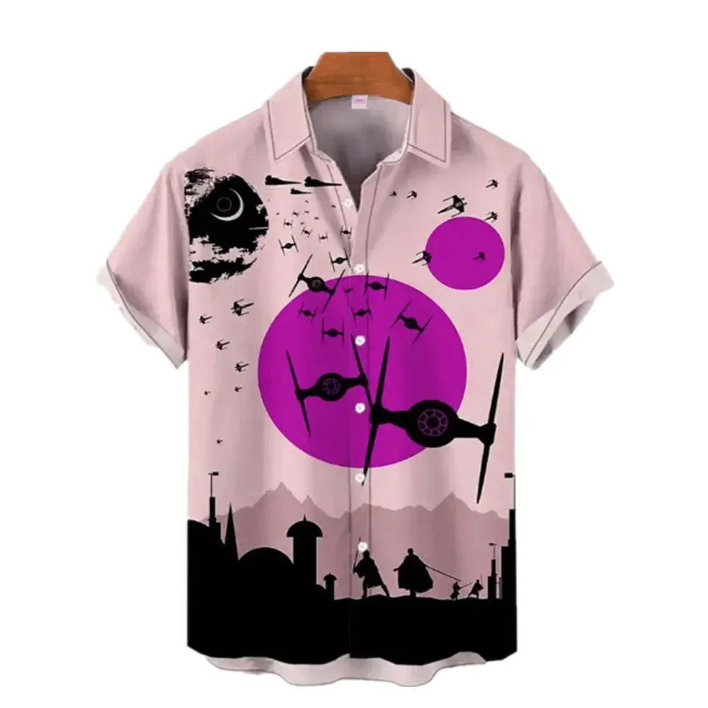 New men's summer shirt space war spaceship 3D printed Hawaiian shirt neutral street casual sports short sleeved top K0055