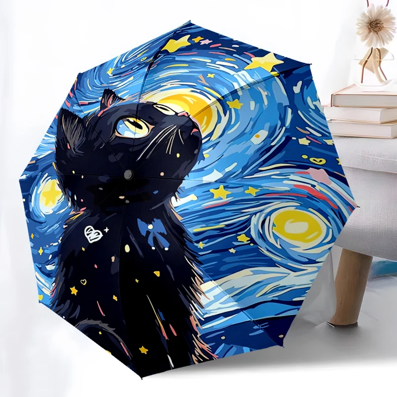 

Starry Sky Cat Umbrella, Lightweight & Portable, 8-Rib Iron Frame, Perfect for Outdoor Travel, Home Accessory, Christmas Gifts