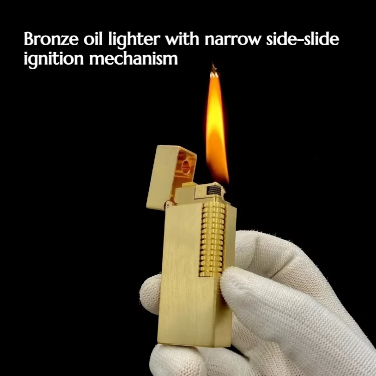 

Bronze Handcrafted Retro Lighter Narrow Side-slide Ignition Feature Stylish and High-end Gift for Men Cigarette Accessories
