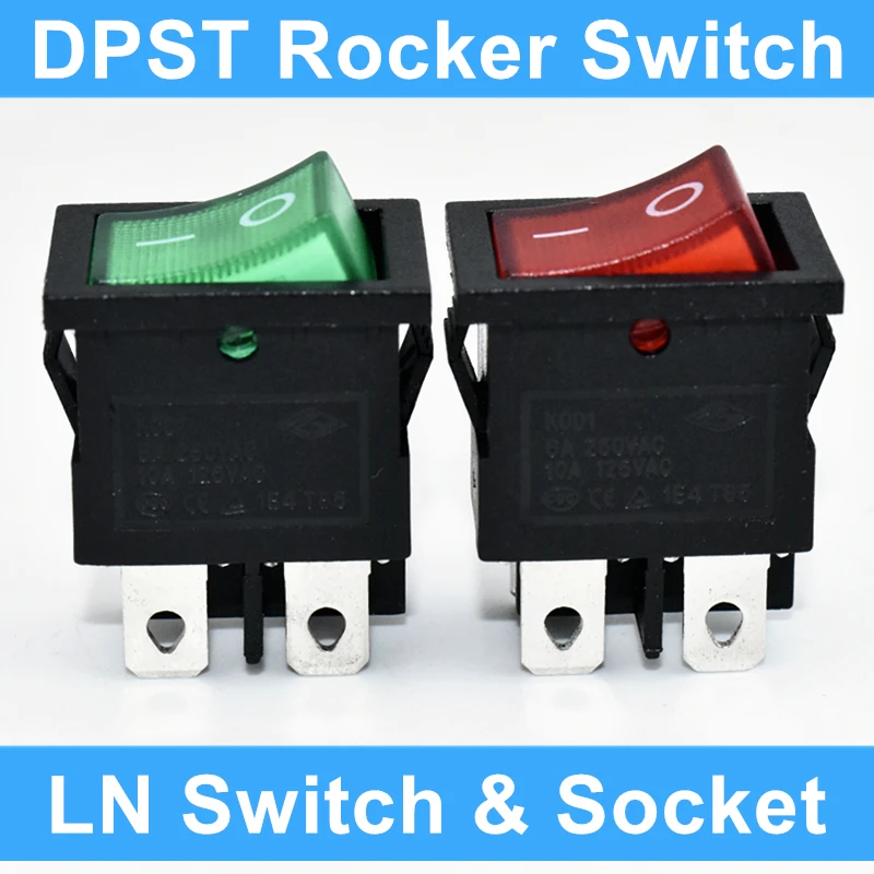 

5PCS 21X15Mm KCD1-104 Rocker Power Switch With LED lights Boat Red 4 Pin 2 Positions Hole Size 13*19Mm 6A 250VAC 10A 125VAC