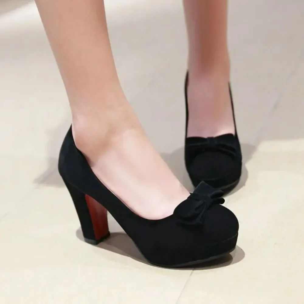 Big Size 34~43 Shoes Woman High Heels Round Toe Pumps Sweet Bow Wedding Platform Shoes Zapatos Mujer Sapatos Femininos 215-3