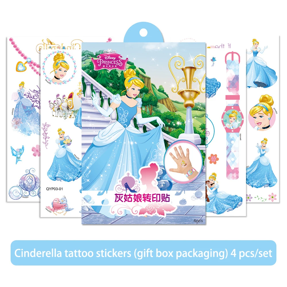 Disney Toy Anime Figure Frozen Elsa Snow White Children Temporary Tattoo Body Art Waterproof Transfer Printing Stickers Gift Box