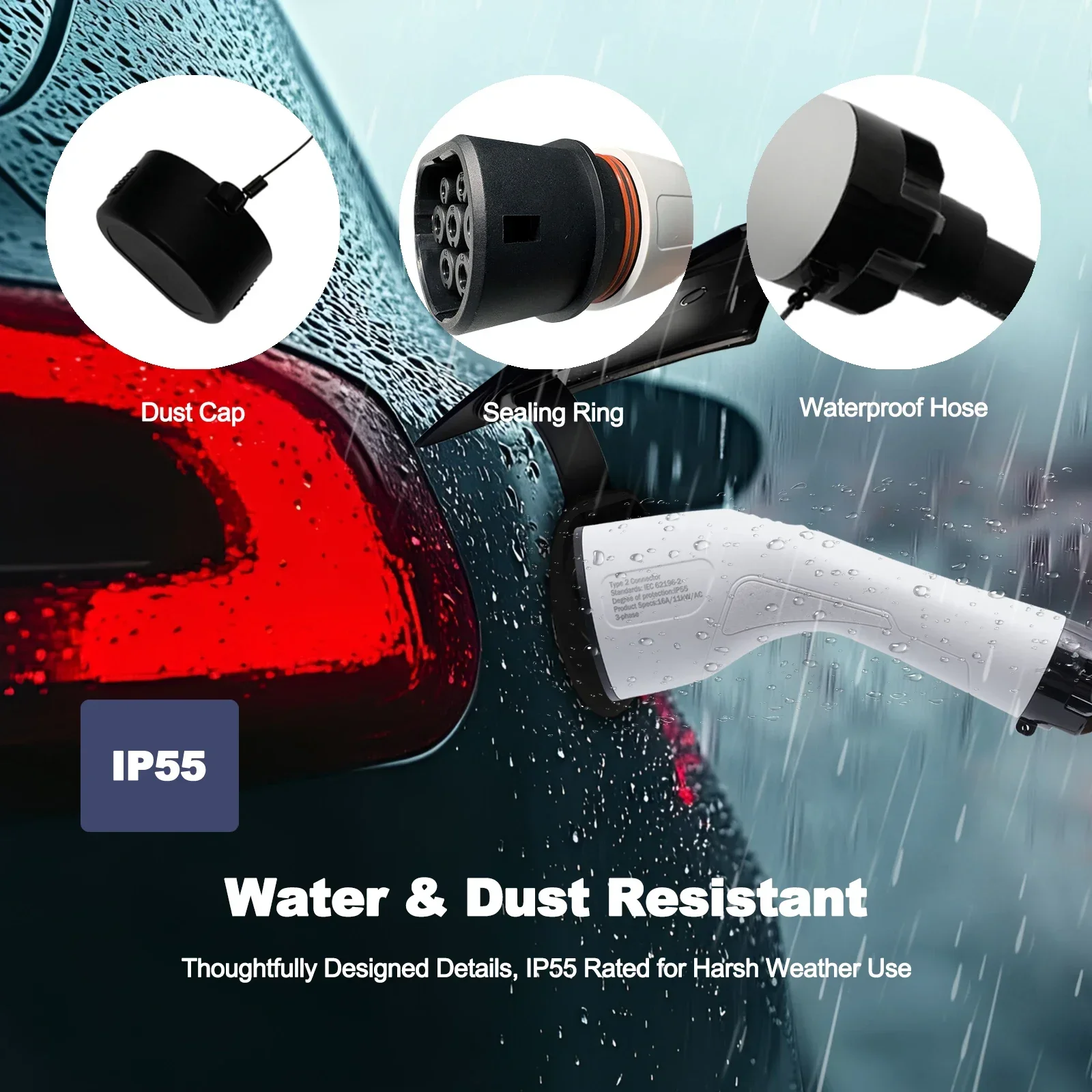 كابل FITMPH Type 2 EV، كابل شحن IEC62196-2 EV متصل بمحطة شحن EV وAC، 5 أمتار، 3P، 11kW، 16A، التوصيل والتشغيل #5