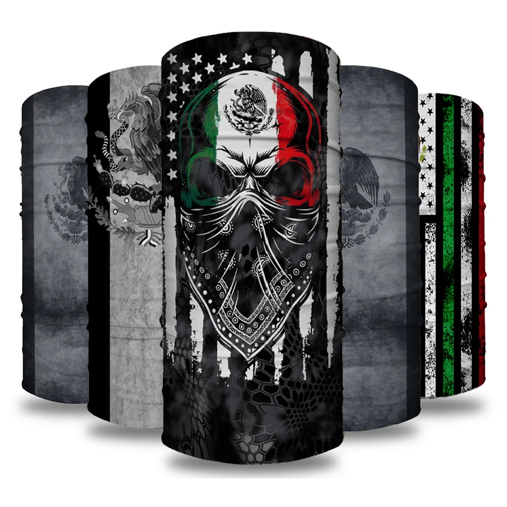 Skull Mexico Flag Outdoor Face Scarf Neck Gaiter Headwear Half Face Magic Scarf Mask Bandana Headband Dust-proof UV Protection