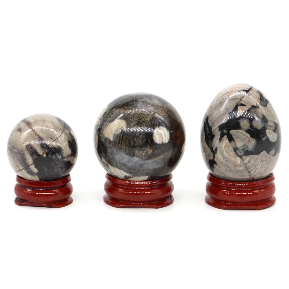 

Natural Stone Silver Leaf Jasper Crystal Ball Egg Reiki Healing Energy Gems Sphere Massage Globe Feng Shui Home Decor With Stand