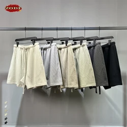 ZODF New 2023 Men 330gsm Solid Waffle Shorts Unisex Retro Loose Breathable Drawstring Casual Shorts Streetwears HY0578