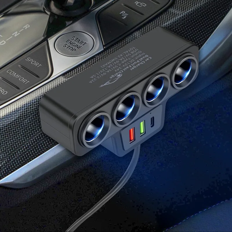 

12V/24V Car Cigarette Lighter Adapter New 4-Socket 3.1A Charger Charger USB Car USB+QC3.0+PD3.1A Accessories 120W Power Outlet