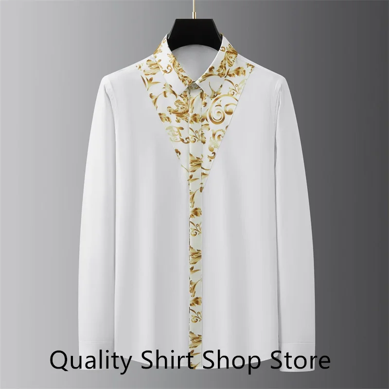 New 2024 Men's Long Sleeve Shirt Luxury Printed Casual Black and White Men's Formal Shirt Simple Party Shirt XS-6XL