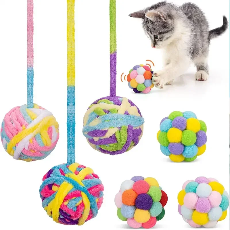 Cat Toys Plush Toy Balls with Bells Indoor Cat Cat Interactive Wool Ball Chew Toys