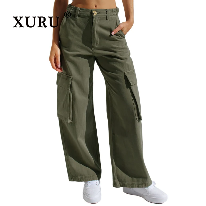 XURU-Women's Multi-pocket Jeans, Straight Pants, Long Workwear, Europe and The United States, N3-117475, New