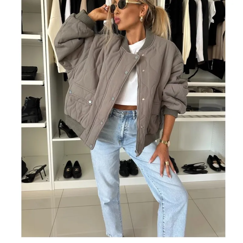 ﻿﻿women's demi-season jacket Long Sleeve Baseball collar slimming ropa de mujer Button Solid Color Cotton Women's coats