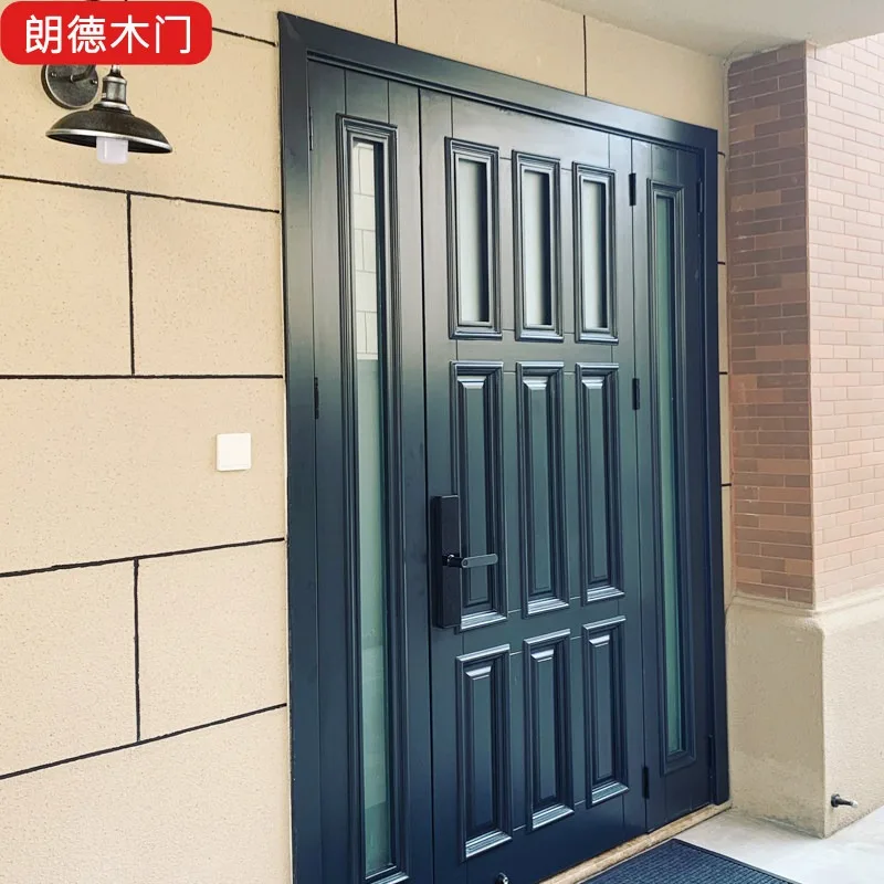 Villa household four pairs of double open arch paint custom home luxury courtyard balcony solid wood multi-layer entrance door
