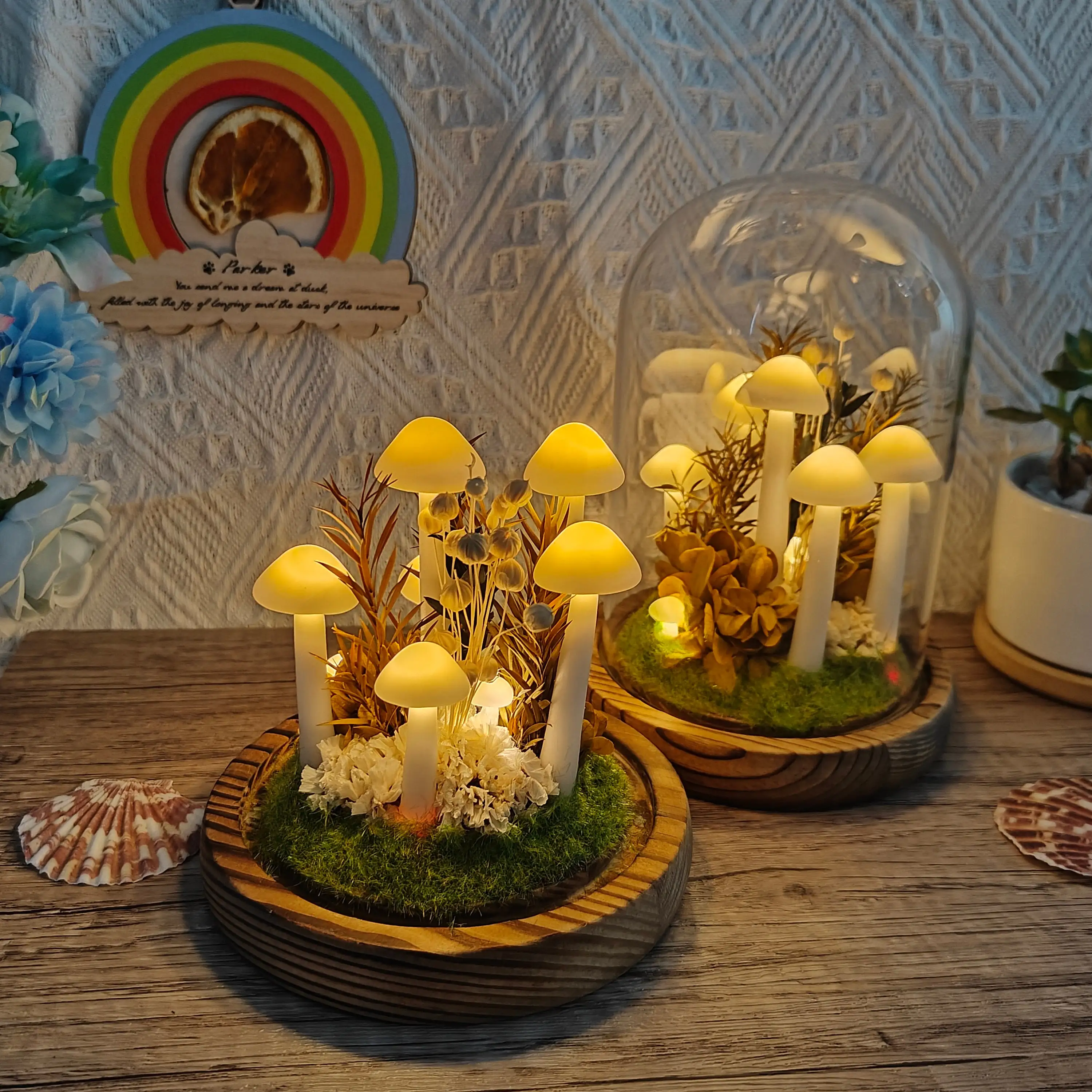 DIY Handmade Dried Flower Mushroom LampCreative Mushroom Night Light Housewarming Child  Christmas Gift For Bedroom Table Home