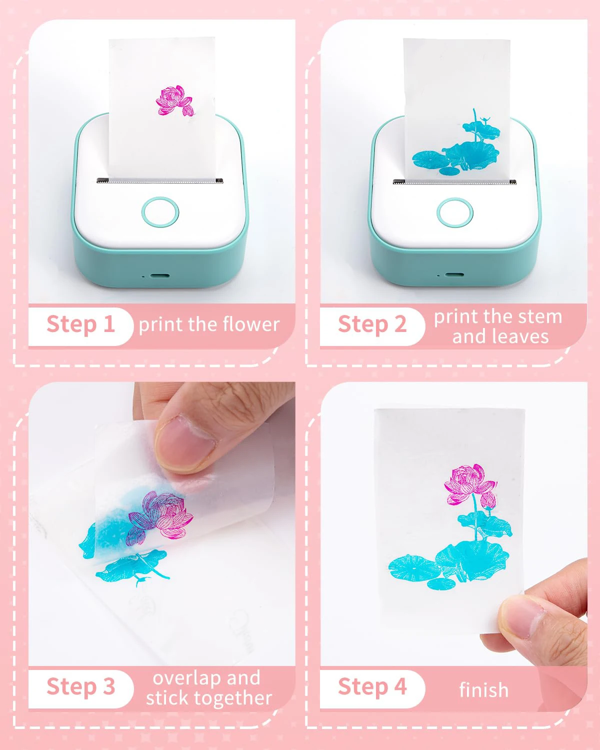 Pink/Blue/Cyan On Clear Thermal Paper Portable printer Transparent Sticky Mini Printer Paper For M02/T02 for Photo Text Notes
