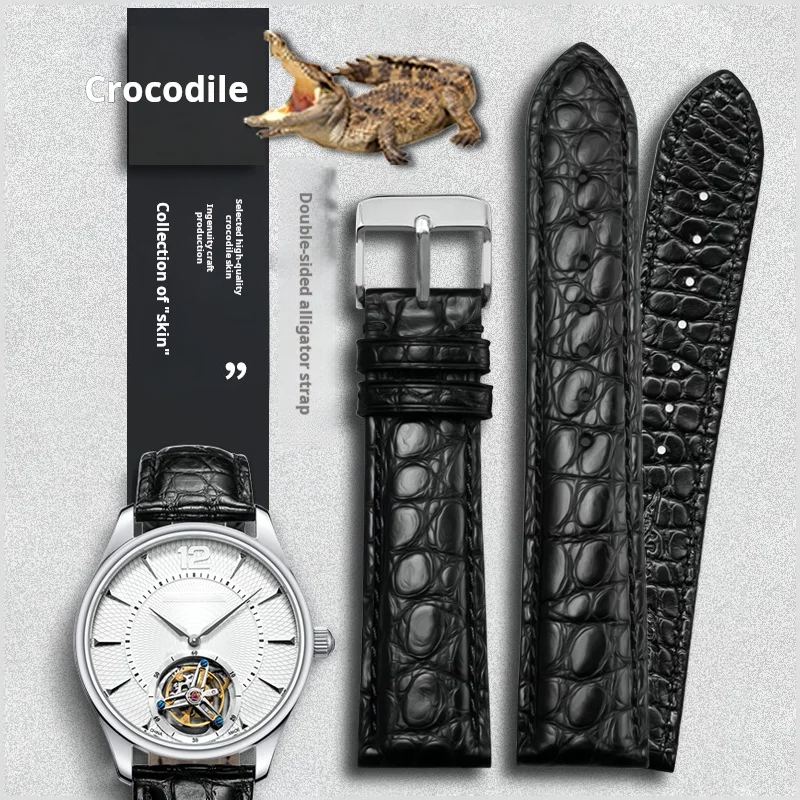 High quality Two-sided Crocodile Skin leather watch strap Butterfly clasp 19mm 20mm 21mm 22mm men metal Watchband soft bracelet